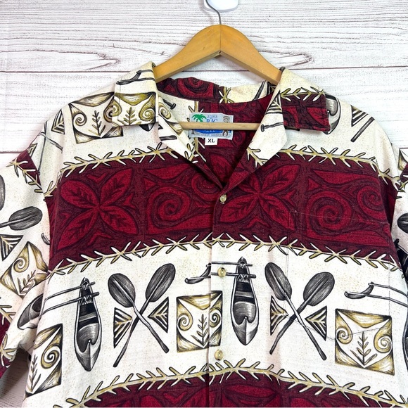 Vintage RJC Hawaiian Cotton Red White Button Down Short Sleeve Shirt Size XL - Picture 2 of 12